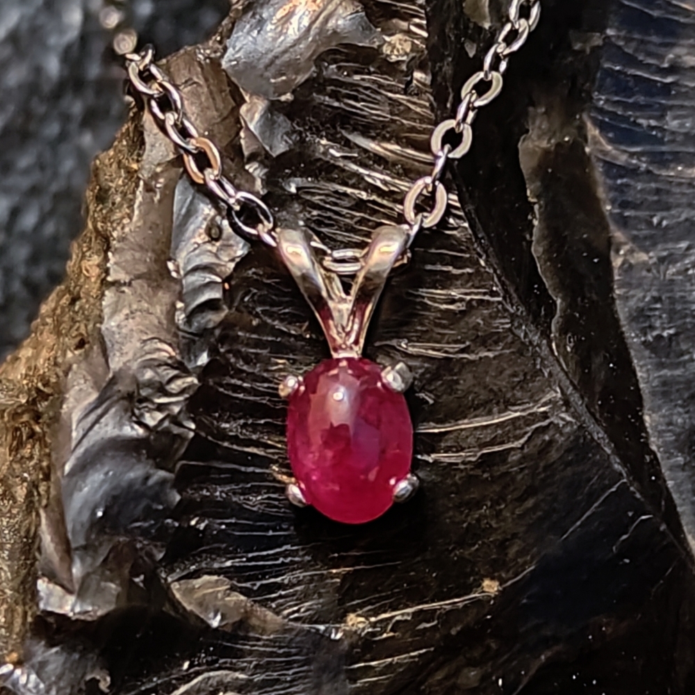 Mozambique Ruby Gemstone Silver Pendant Necklace - image 1